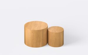 Zestaw nowoczesnych stolików kawowych, fornir, okrągły, jasne stoliki kawowe.