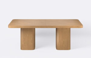 Rozkładany stół do kuchni na dwóch nogach, kolor naturalny dąb.