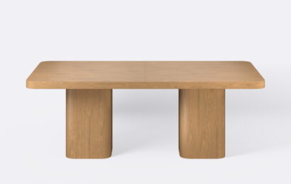 Rozkładany stół do kuchni na dwóch nogach, kolor naturalny dąb.