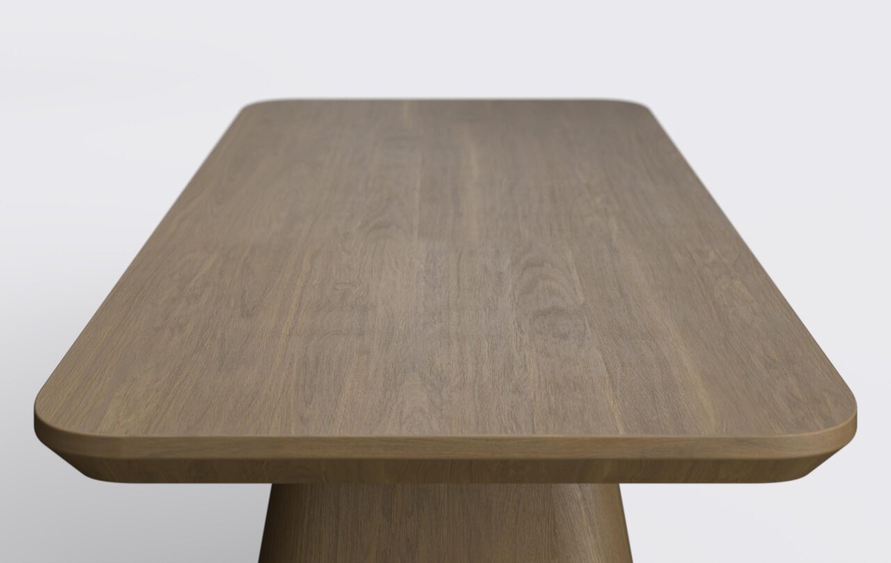 Prostokątny stolik do salonu na jednej nodze, w ciemnych kolorze, idealny do nowoczesnego wnętrza.