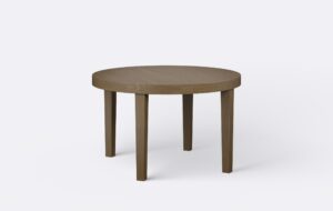 Ciemny dębowy stół na czterech nogach w kształcie stożka, możliwość rozłożenia.