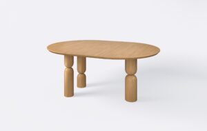 rozłożony stół w stylu japandi, nogi z litego drewna.