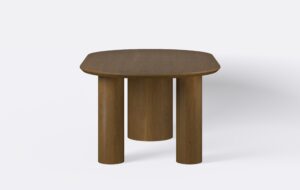 dębowy stół owalny do kuchni, stół na trzech nogach.