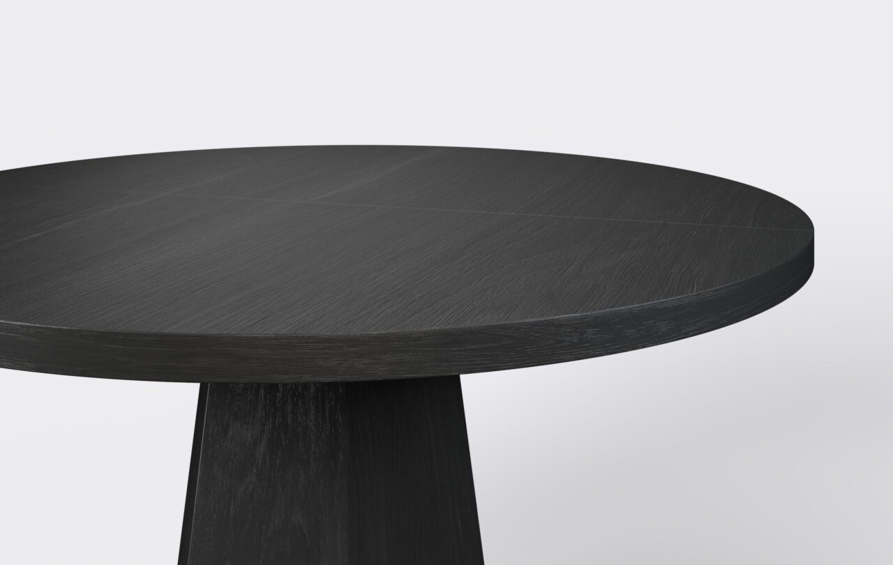 Nowoczesny stół z prostym blatem o grubości czterech centymetrów, wykonany z naturalnego forniru, możliwość rozłozenia.