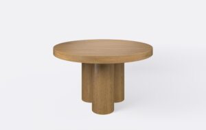 Okrągły stół w kolorze naturalnego dębu, kolor ciemny dąb, możliwość rozłożenia.