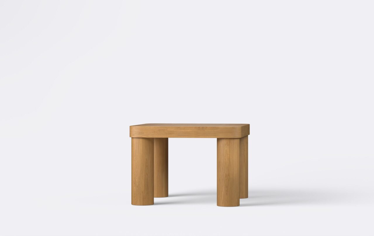 Stolik kawowy kwadratowy z obłym blatem, kolor naturalny dąb.