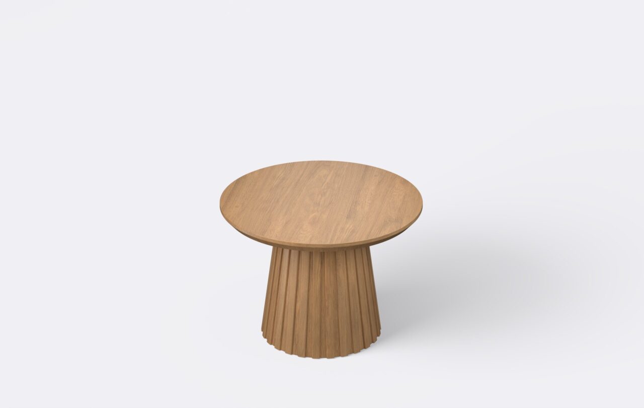 Stolik kawowy fornir, z podciętym blatem, drewniany.