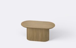 Stolik do salonu ryflowany, owalny blat, dębowy.