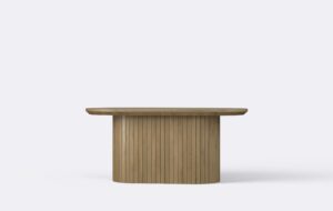 Ryflowana ława do salonu, stolik, naturalny dąb, nowoczesny.