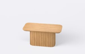 Stolik do salonu z dębowym blatem, nowoczesny, minimalistyczny design, w kolorystyce naturalnego dębu.