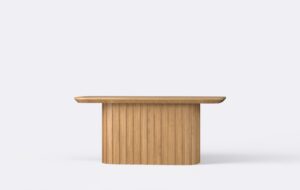 Dębowy stolik kawowy z naturalnego forniru, na podstawie, ryflowany, stolik kawowy boho.